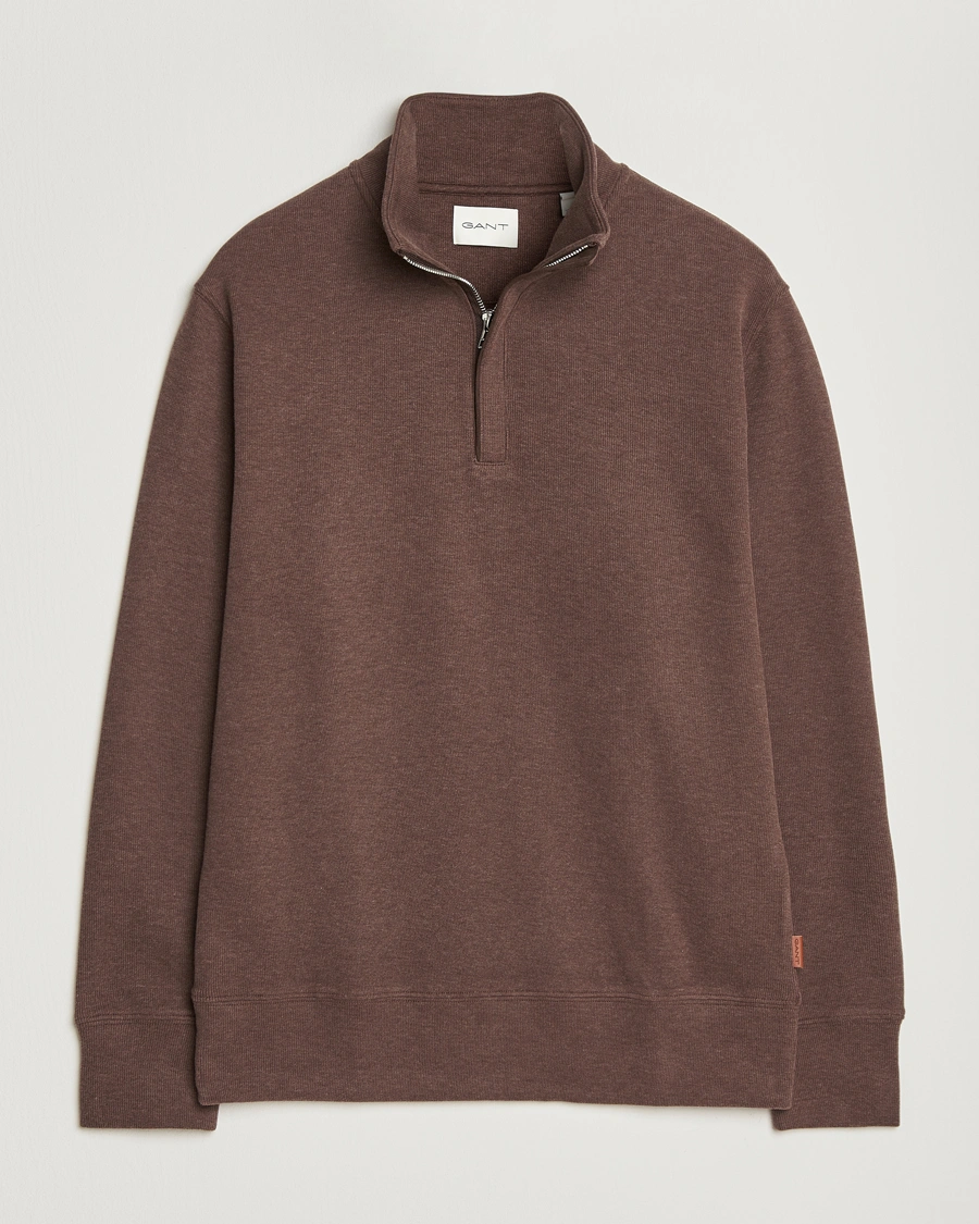 Herren | Pullover | GANT | Light Sacker Rib Half Zip Dark Brown Melange