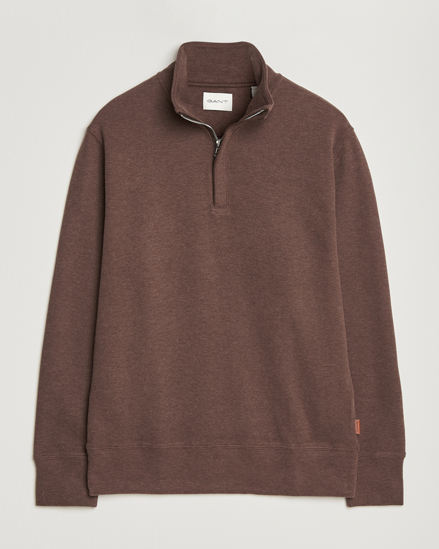 Herren | Pullover | Gant | Light Sacker Rib Half Zip Dark Brown Melange