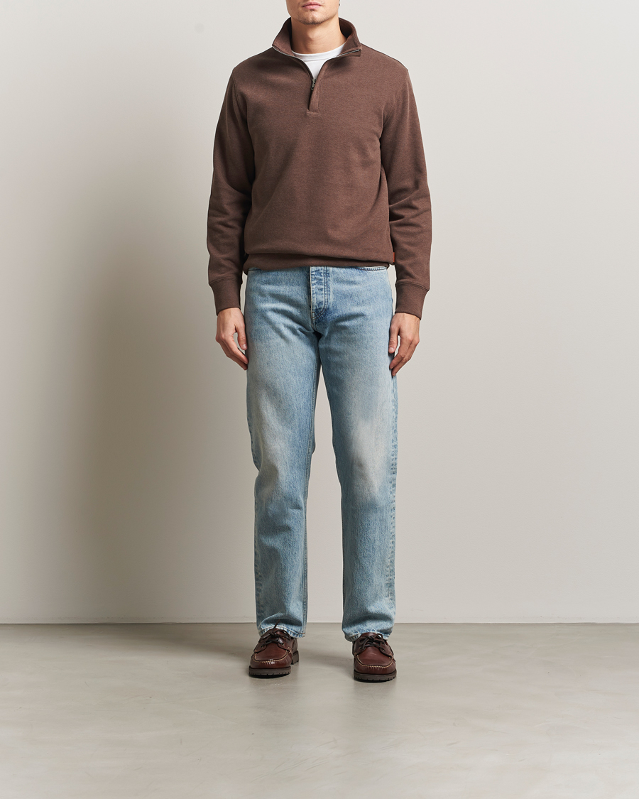 Herren | Pullover | Gant | Light Sacker Rib Half Zip Dark Brown Melange
