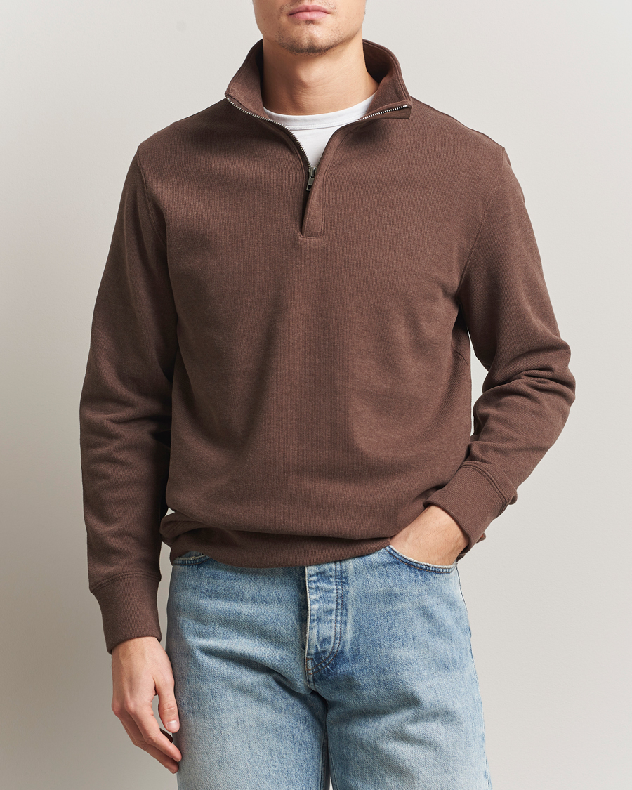 Herren | Pullover | Gant | Light Sacker Rib Half Zip Dark Brown Melange