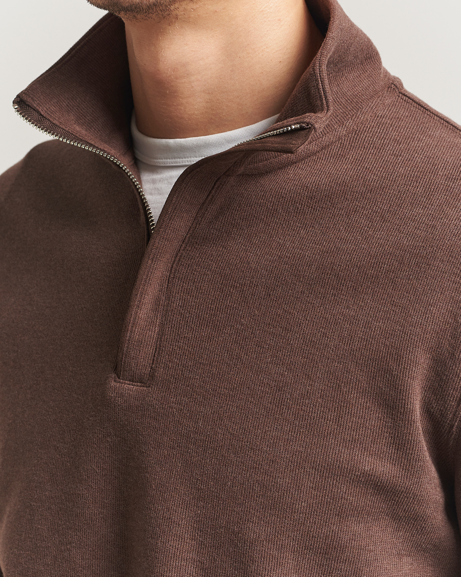 Herren | Pullover | Gant | Light Sacker Rib Half Zip Dark Brown Melange