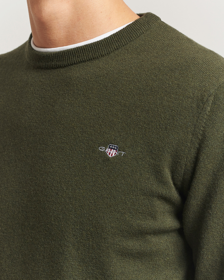 Herren | Pullover | Gant | Superfine Lambswool Crew Neck Khaki Green Melange