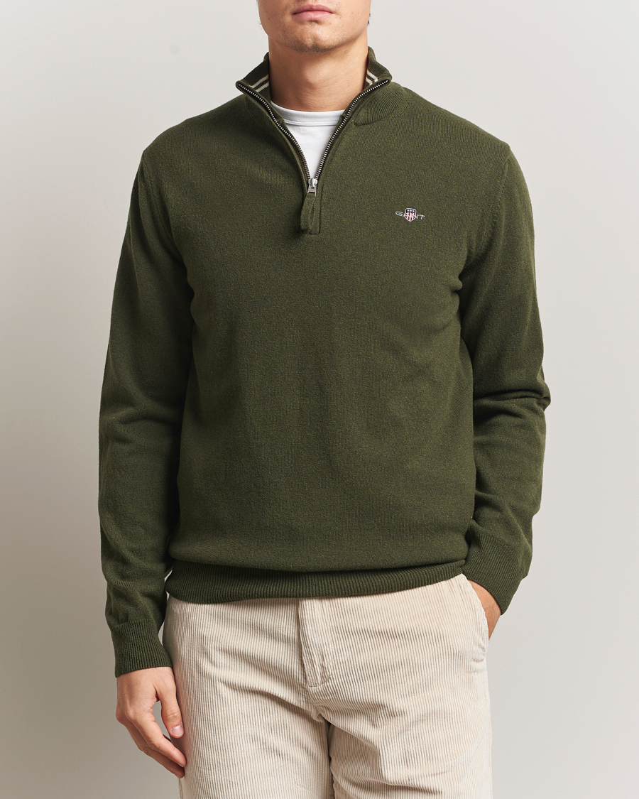 Herren | Pullover | Gant | Superfine Lambswool Half Zip Khaki Green Melange