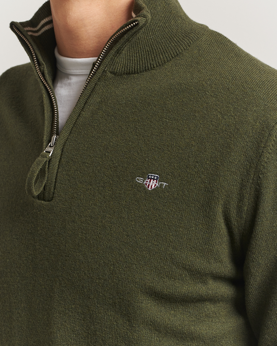 Herren | Pullover | Gant | Superfine Lambswool Half Zip Khaki Green Melange