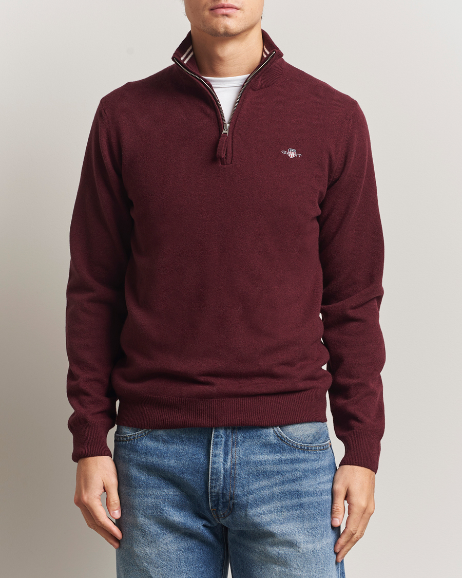 Herren | Pullover | Gant | Superfine Lambswool Half Zip Bordeaux Melange