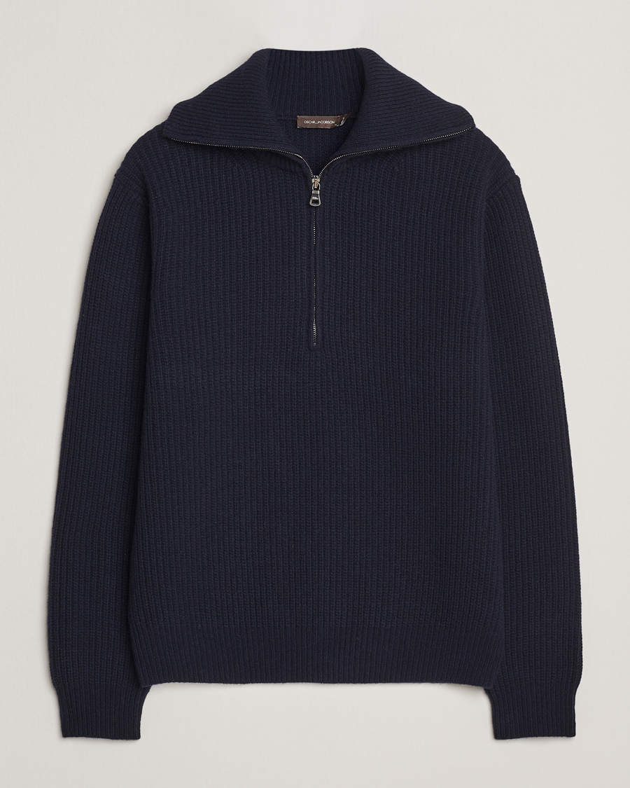 Herren | Pullover | Oscar Jacobson | Mauritz Chunky Wool Half-Zip Navy