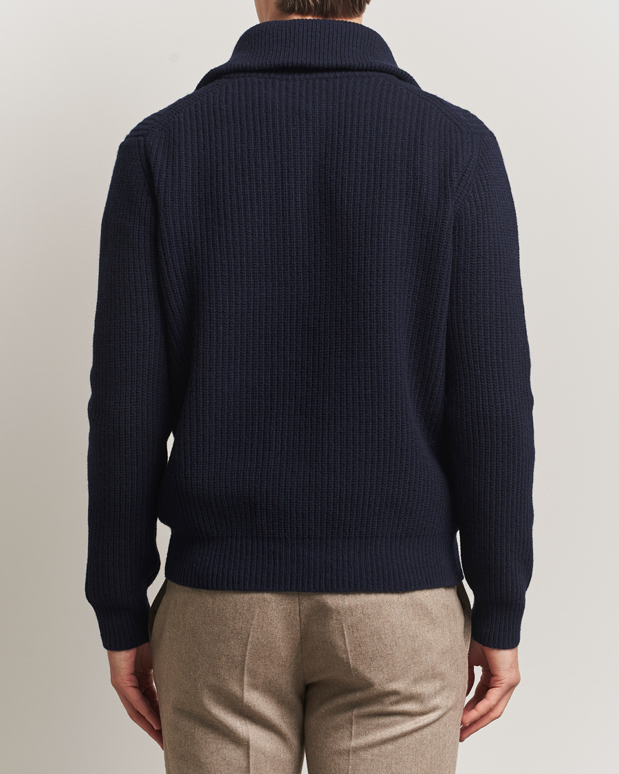 Herren | Pullover | Oscar Jacobson | Mauritz Chunky Wool Half-Zip Navy