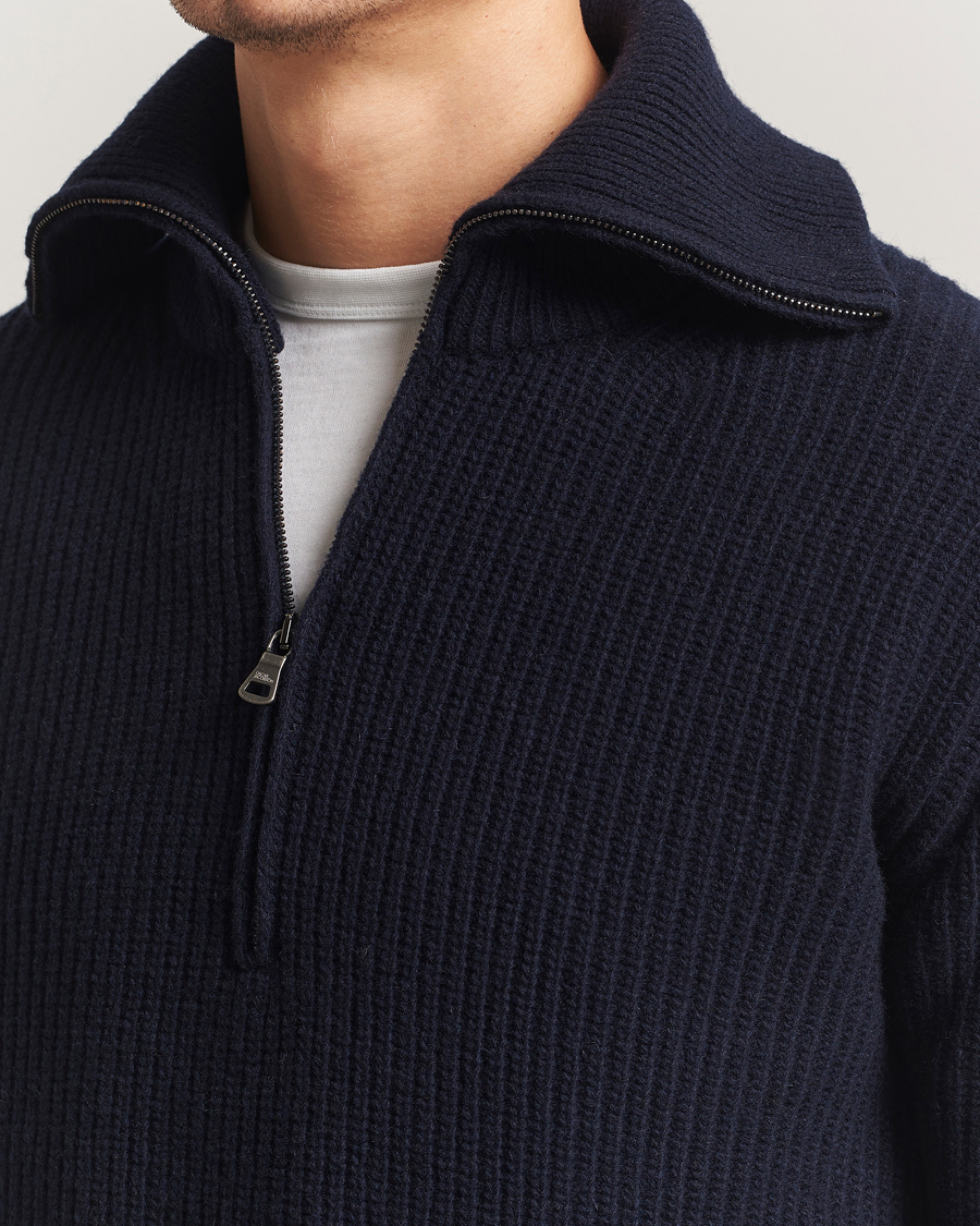 Herren | Pullover | Oscar Jacobson | Mauritz Chunky Wool Half-Zip Navy