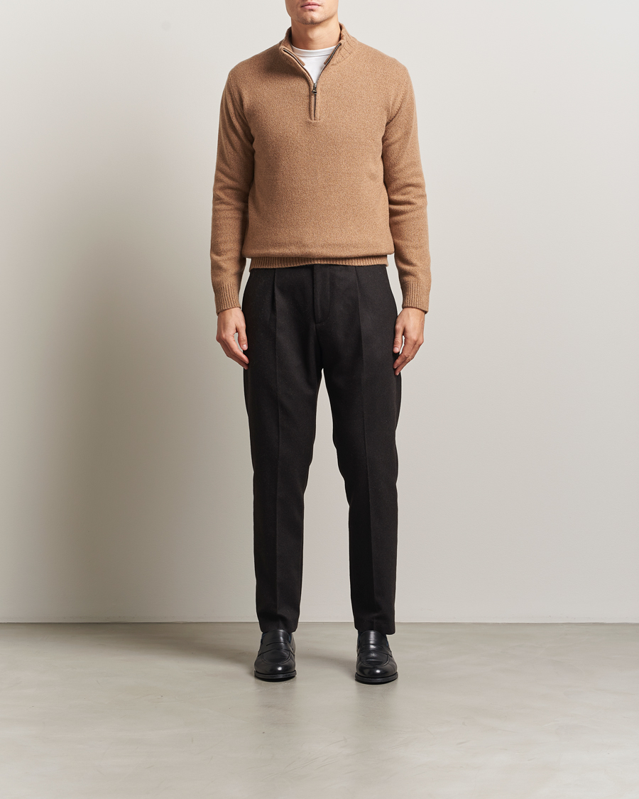Herren | Pullover | Oscar Jacobson | Paul Wool/Cashmere Half-Zip Beige