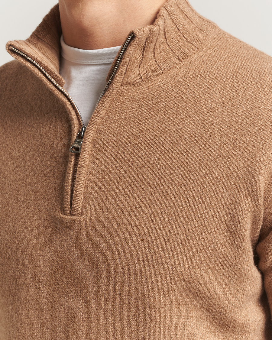 Herren | Pullover | Oscar Jacobson | Paul Wool/Cashmere Half-Zip Beige