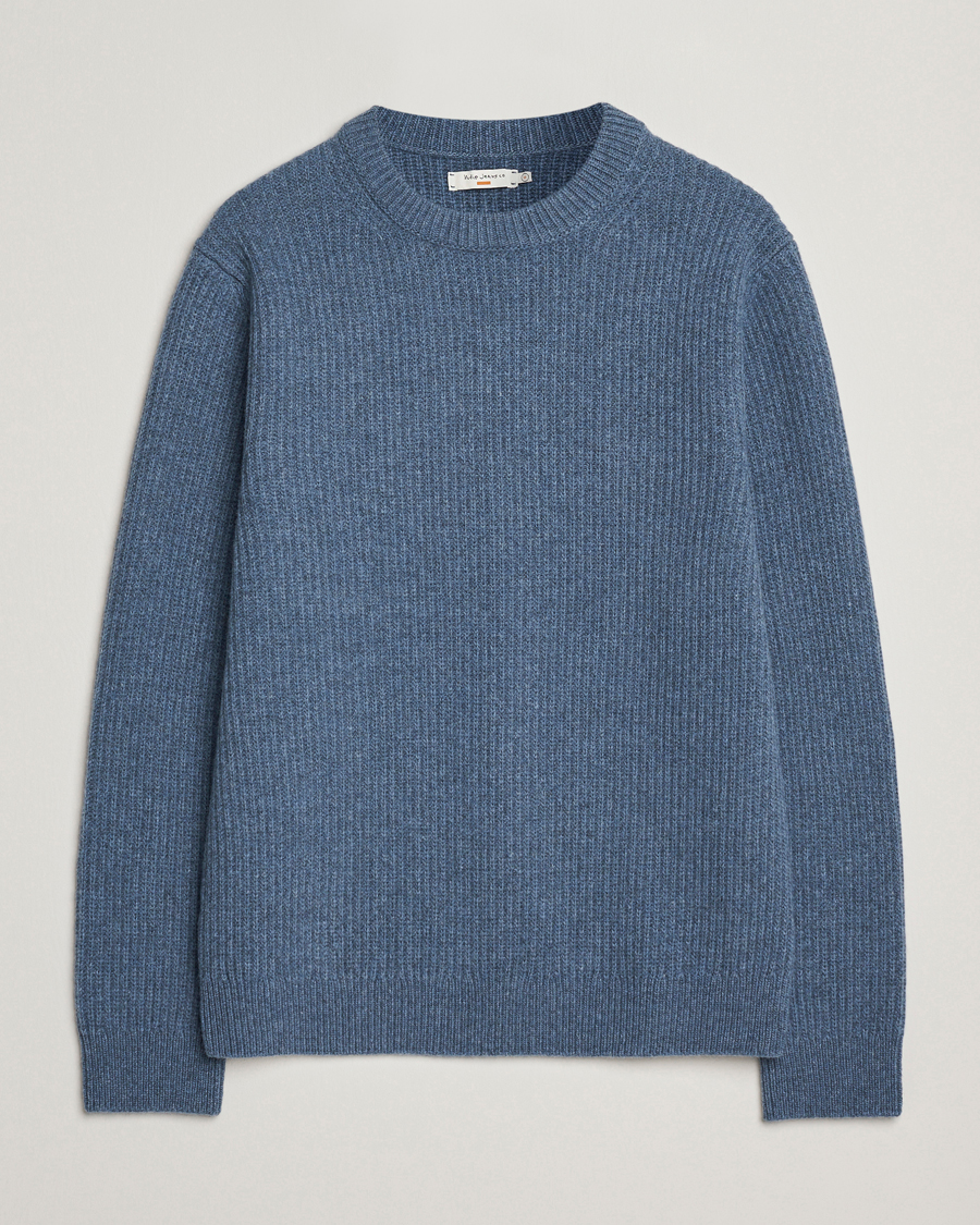 Herren | Pullover | Nudie Jeans | August Wool Rib Knitted Sweater Blue Melange