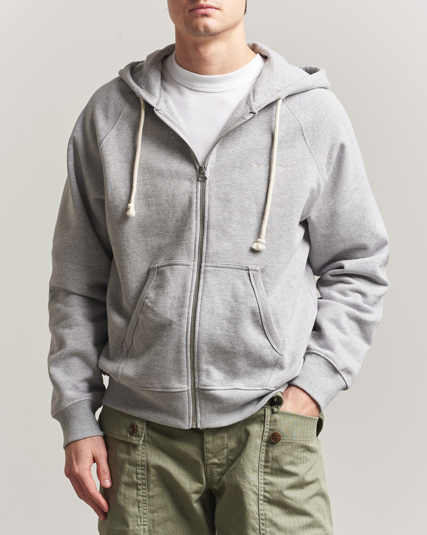Herren | Pullover | Nudie Jeans | Gunde Logo Full Zip Hoodie Grey Melange