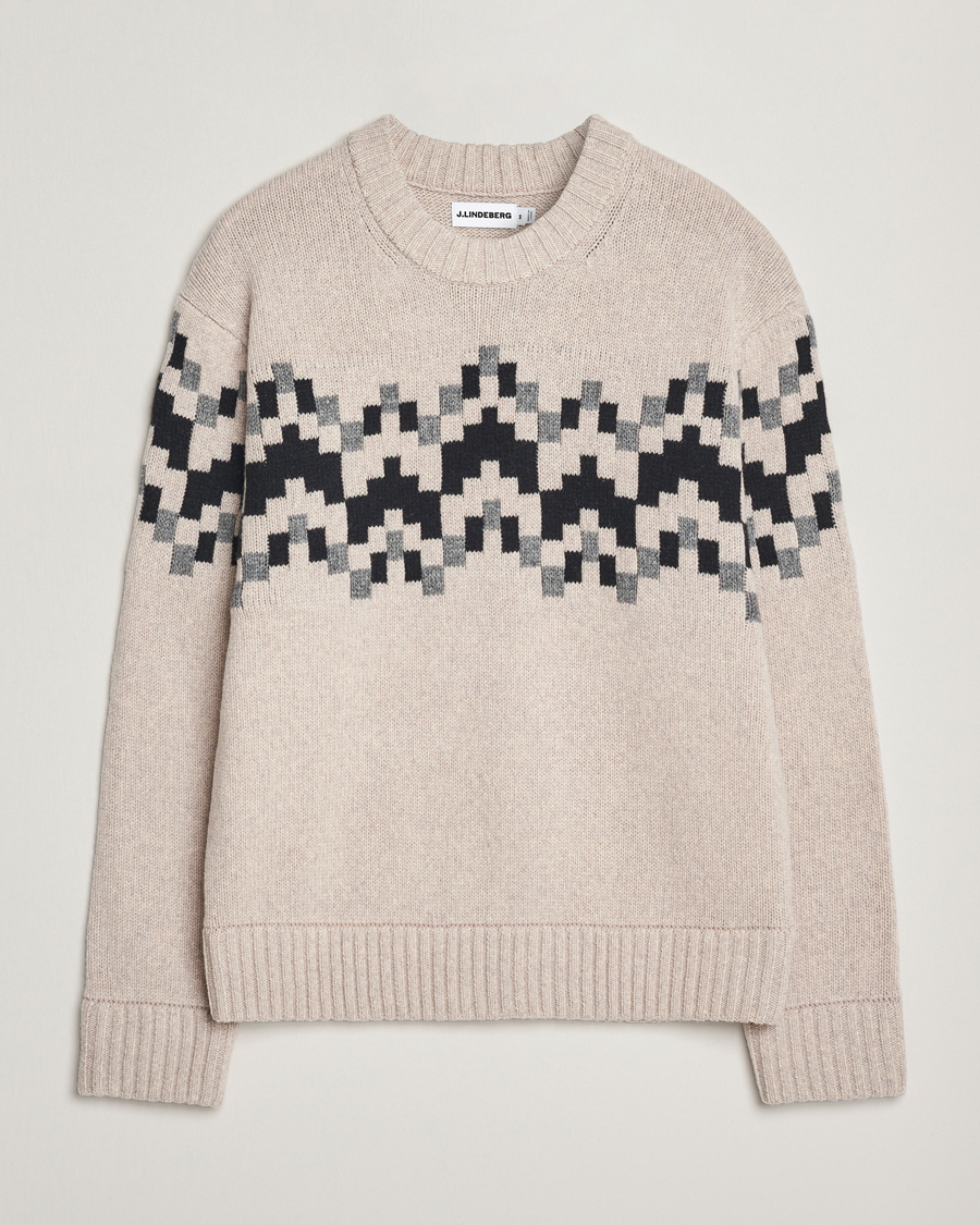 Herren | Pullover | J.Lindeberg | Faris Wool Knitted Fairisle Sweater Moonbeam