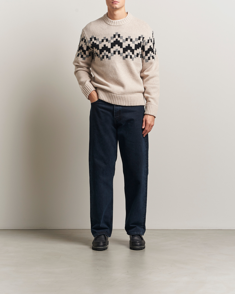 Herren | Pullover | J.Lindeberg | Faris Wool Knitted Fairisle Sweater Moonbeam