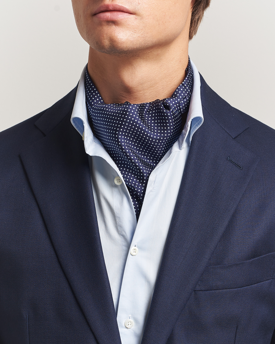 Herren | Tücher | Amanda Christensen | Silk Twill Micro Dot Ascot Navy