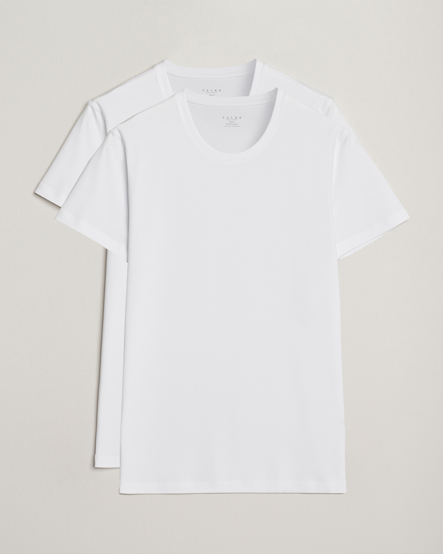 Herren | T-Shirts | Falke | 2-Pack Cotton Crew Neck T-Shirt White
