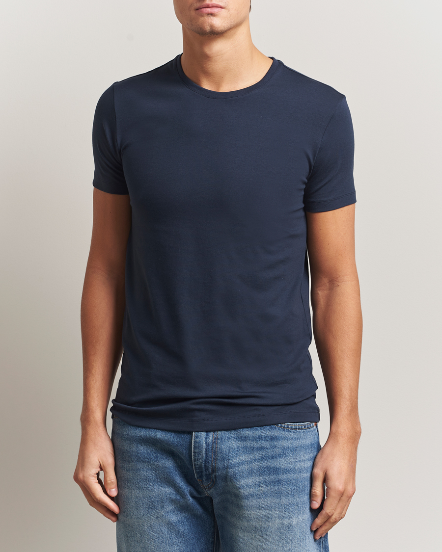 Herren | T-Shirts | Falke | 2-Pack Cotton Crew Neck T-Shirt Midnight