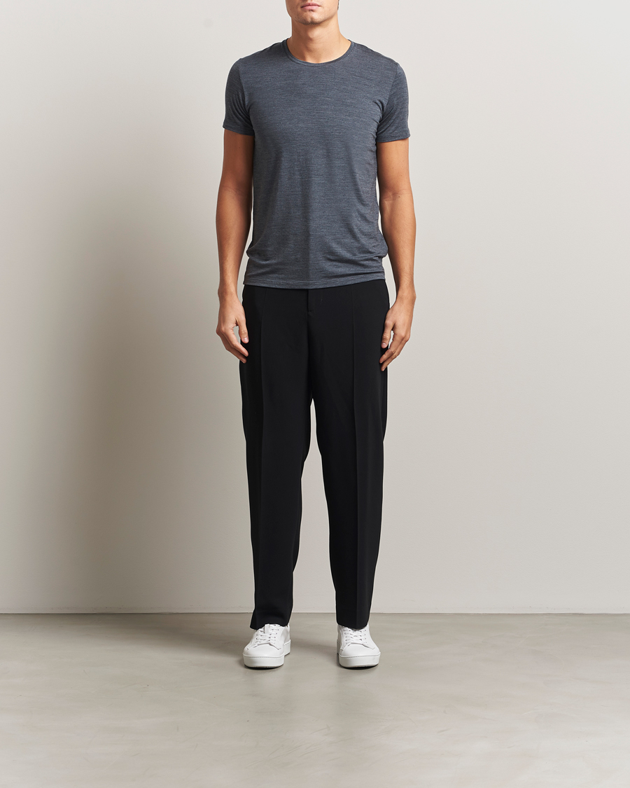 Herren | T-Shirts | Falke | Clima Wool Crew Neck T-Shirt Dark Grey Heather