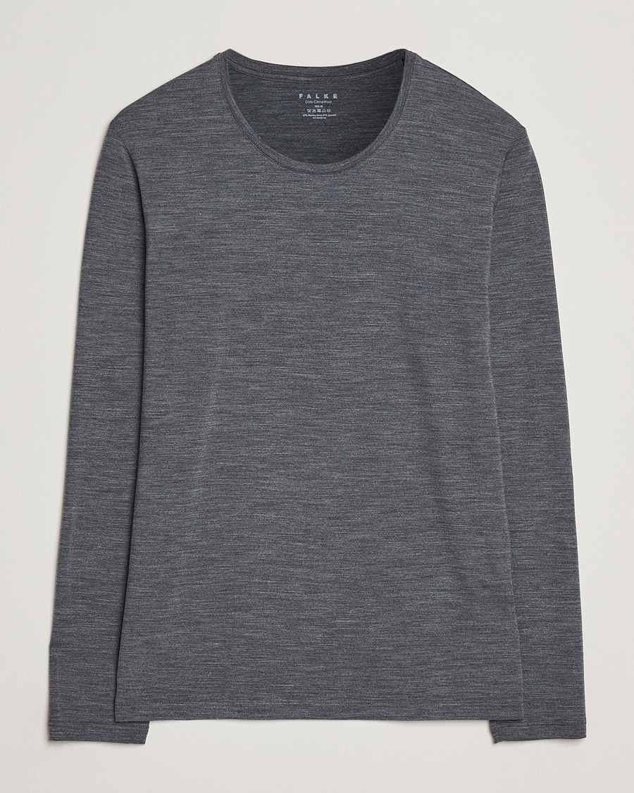 Herren | T-Shirts | Falke | Clima Wool Wool Long Sleeve T-Shirt Dark Grey Heather