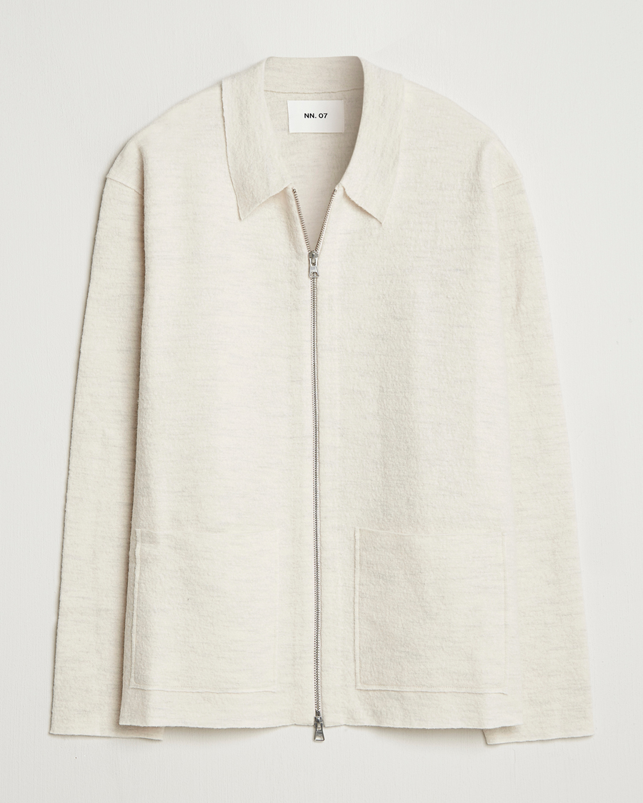 Herren | Pullover | NN07 | Jonas Boiled Wool Full Zip Ivory