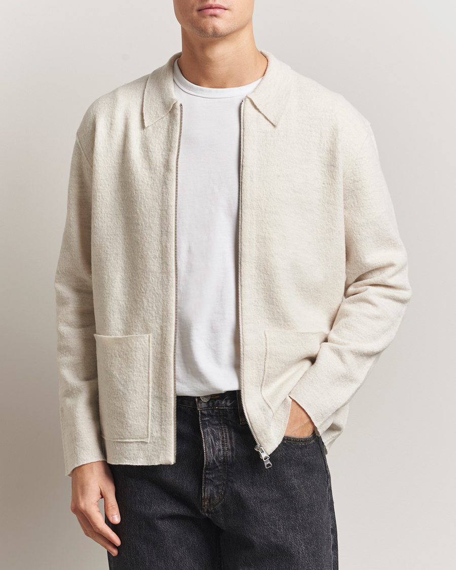 Herren | Pullover | NN07 | Jonas Boiled Wool Full Zip Ivory