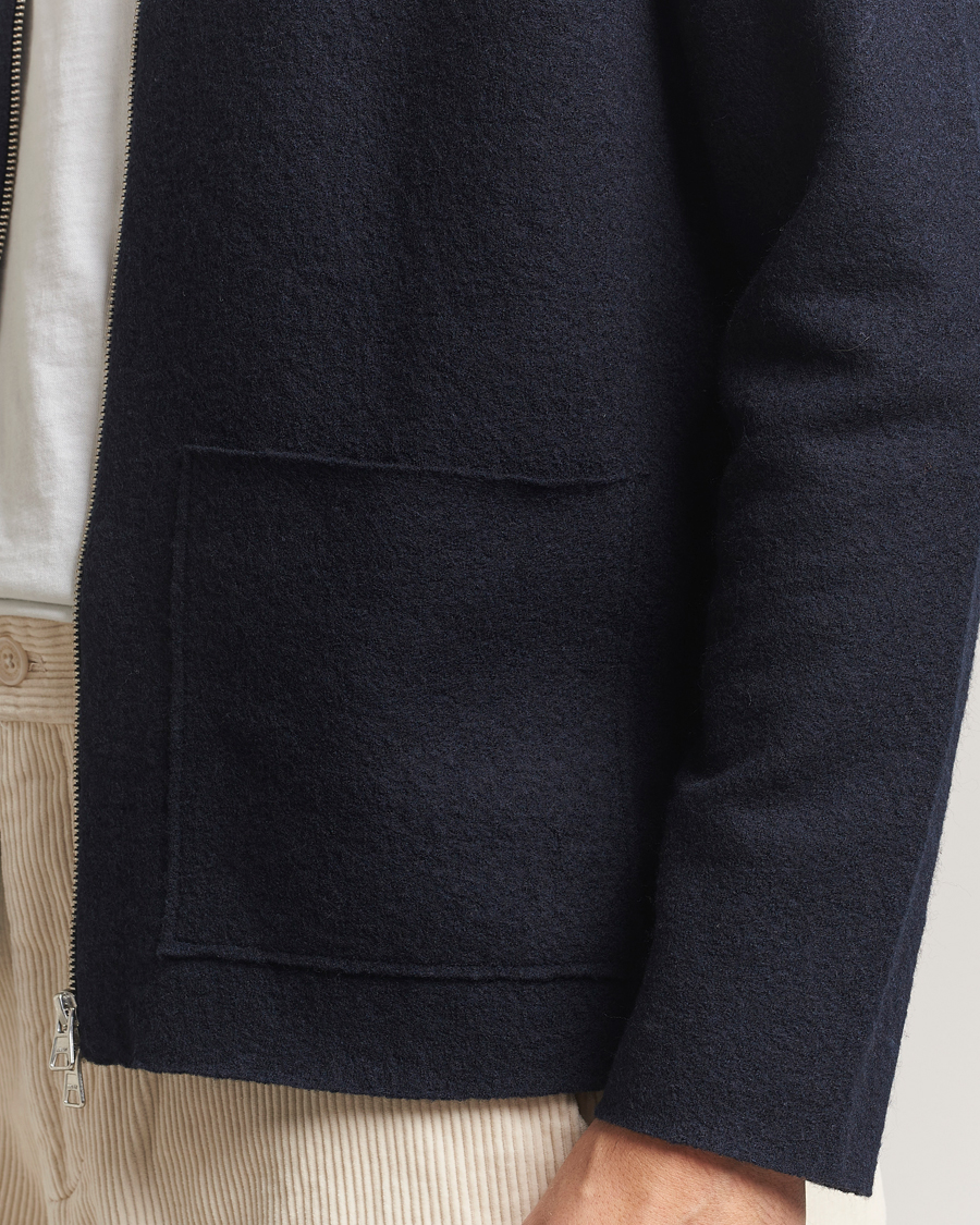 Herren | Pullover | NN07 | Jonas Boiled Wool Full Zip Navy Blue