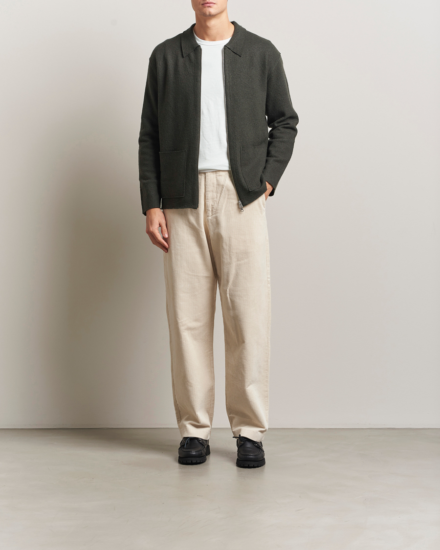 Herren | Pullover | NN07 | Jonas Boiled Wool Full Zip Dark Army