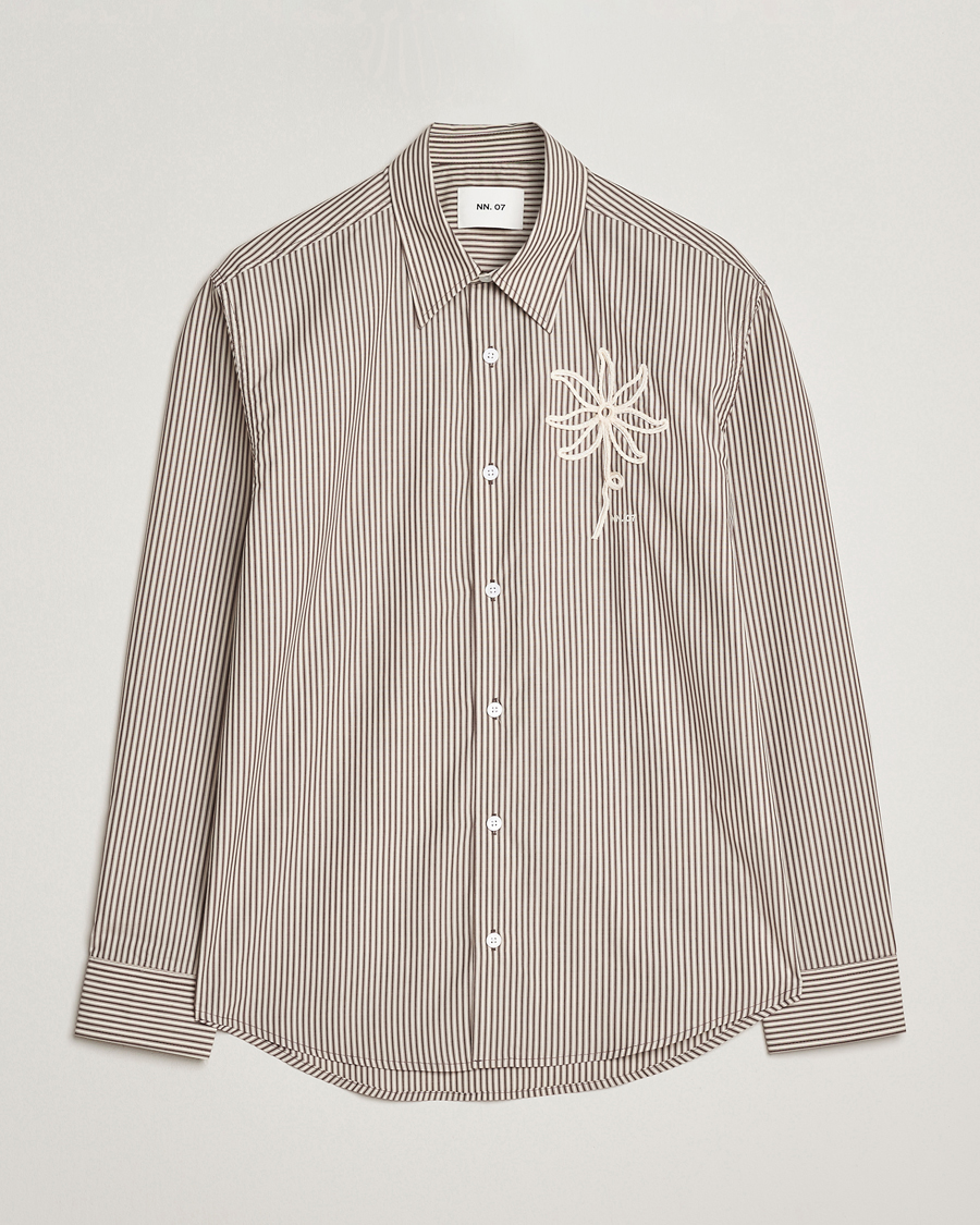 Herren |  | NN07 | Quinsy Striped Embroidered Shirt Brown