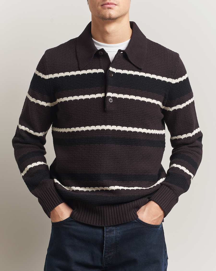 Herren | Pullover | NN07 | Alfie Striped Knitted Polo Dusky Port
