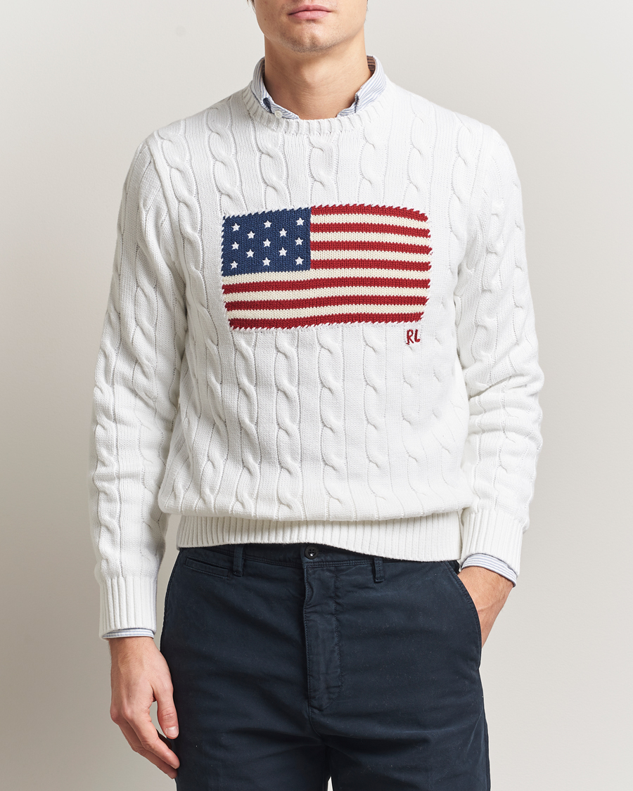 Herren | Pullover | Polo Ralph Lauren | Cotton Cable Flag Sweater Ceramic White