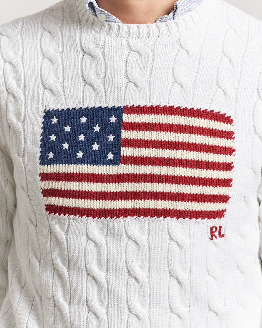 Herren | Pullover | Polo Ralph Lauren | Cotton Cable Flag Sweater Ceramic White