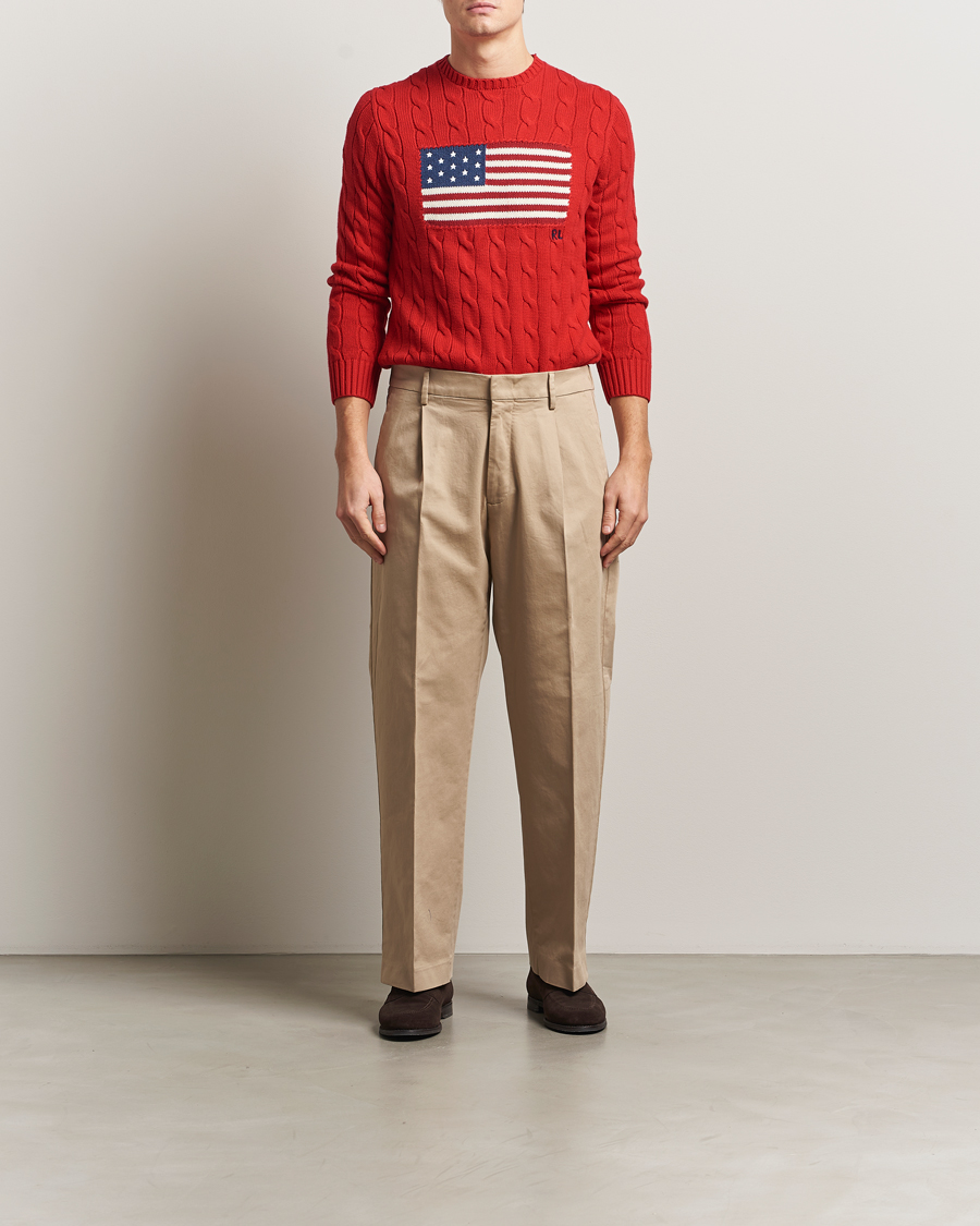 Herren | Pullover | Polo Ralph Lauren | Cotton Cable Flag Sweater RL 2000 Red