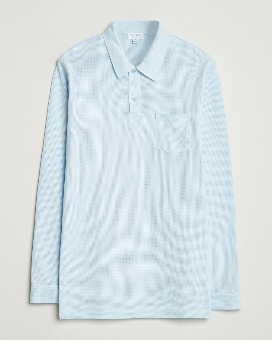 Herren | Poloshirts | Sunspel | Long Sleeve Riviera Polo Shirt Frost Blue