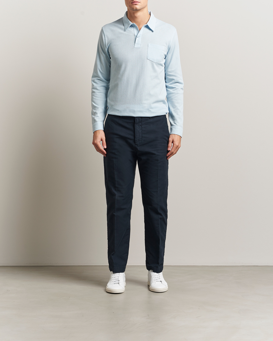 Herren | Poloshirts | Sunspel | Long Sleeve Riviera Polo Shirt Frost Blue