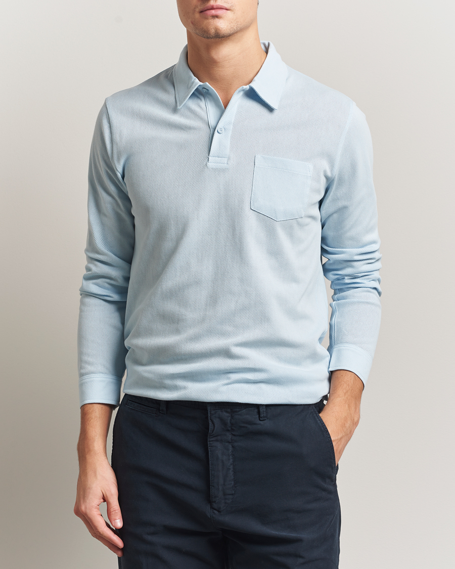 Herren | Poloshirts | Sunspel | Long Sleeve Riviera Polo Shirt Frost Blue