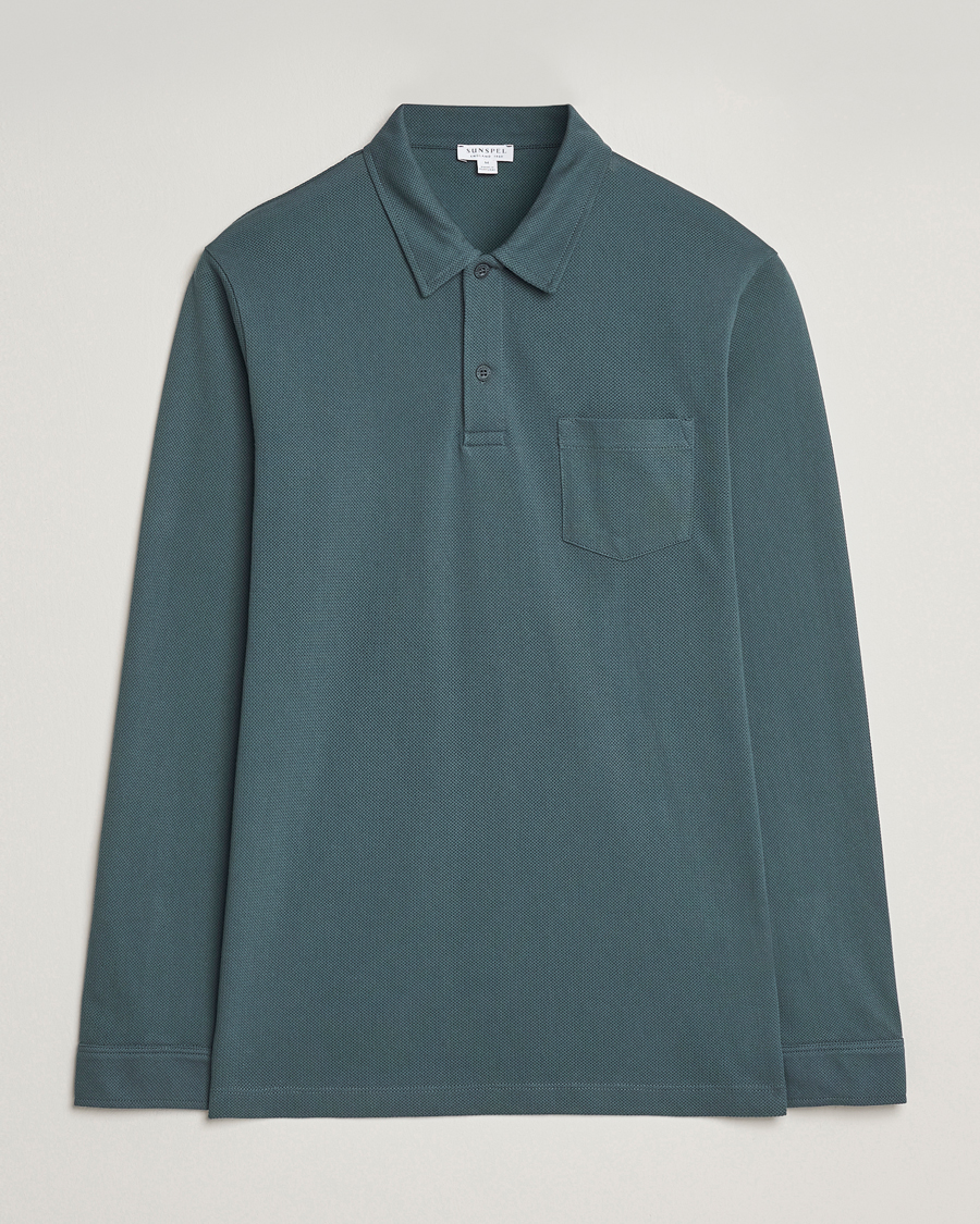 Herren | Poloshirts | Sunspel | Long Sleeve Riviera Polo Shirt Dark Petrol