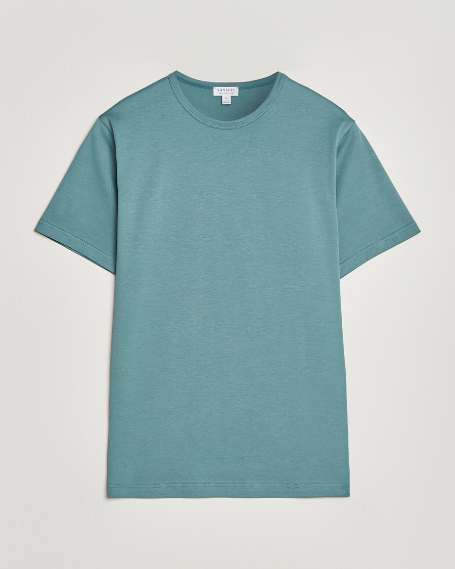 Herren | T-Shirts | Sunspel | Crew Neck Q82 Cotton T-Shirt Steel Green