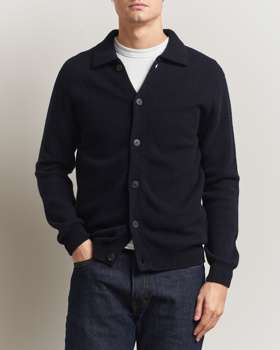 Herren | Pullover | Sunspel | Lambswool Cardigan Dark Navy