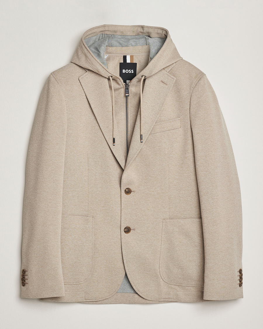 Herren | Sakkos | BOSS BLACK | Hanry Hooded Jersey Blazer Dark Beige