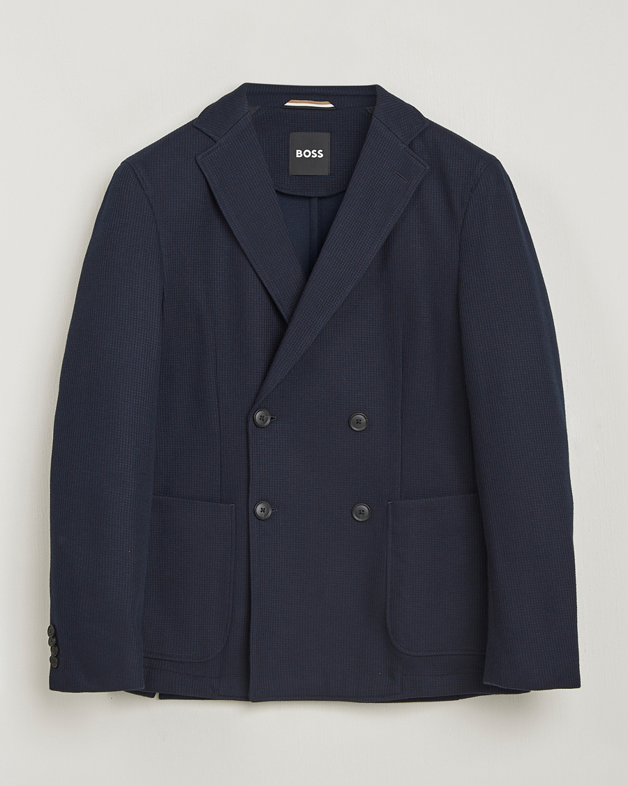 Herren | Sakkos | BOSS BLACK | Hanry Jersey Double Breasted Blazer Dark Blue