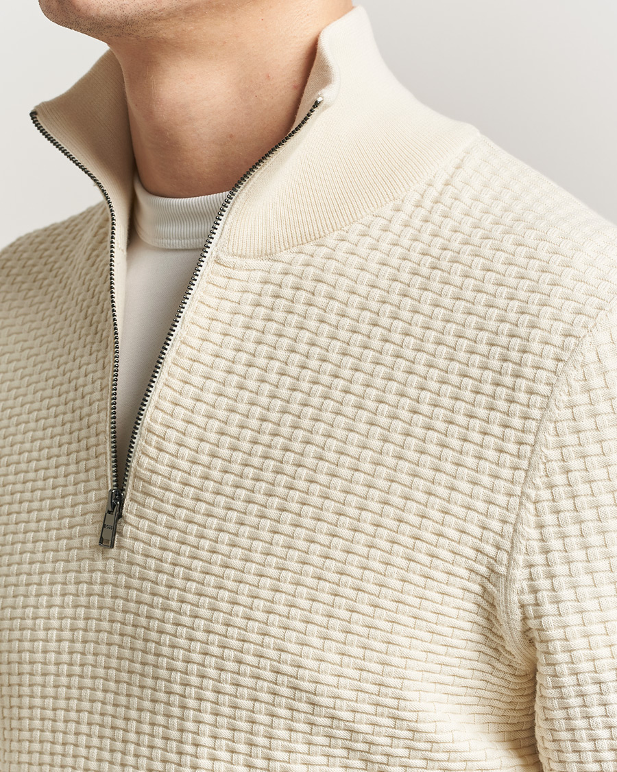 Herren | Pullover | BOSS BLACK | Ulicio Structured Knitted Half Zip Open White