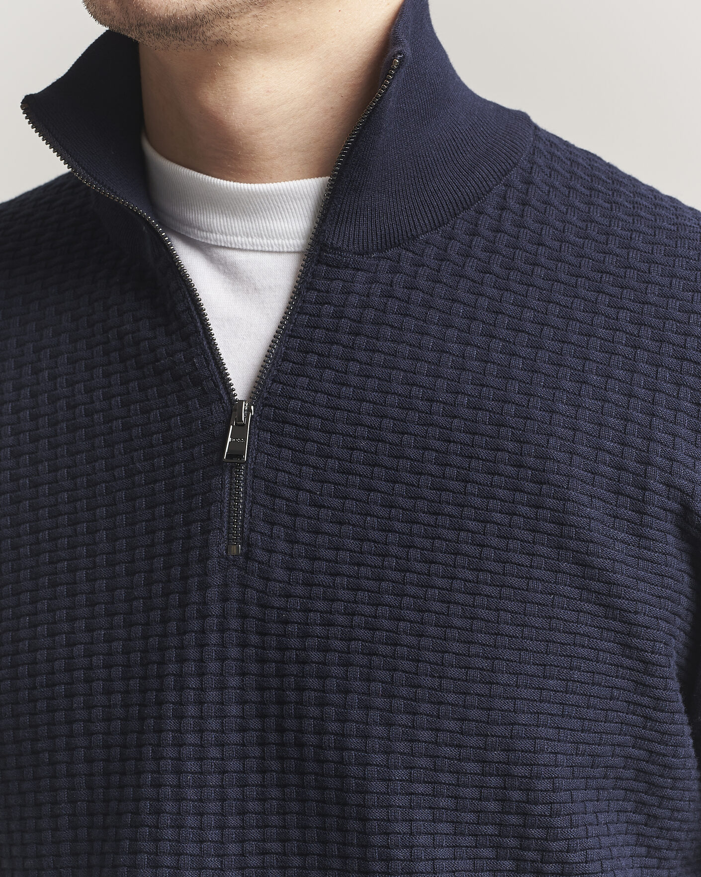 Herren | Pullover | BOSS BLACK | Ulicio Structured Knitted Half Zip Dark Blue