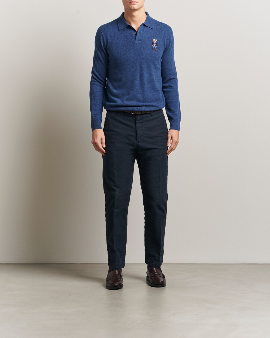 Herren | Poloshirts | Polo Ralph Lauren | Washed Long Sleeve Bear Polo Rustic Navy Heather