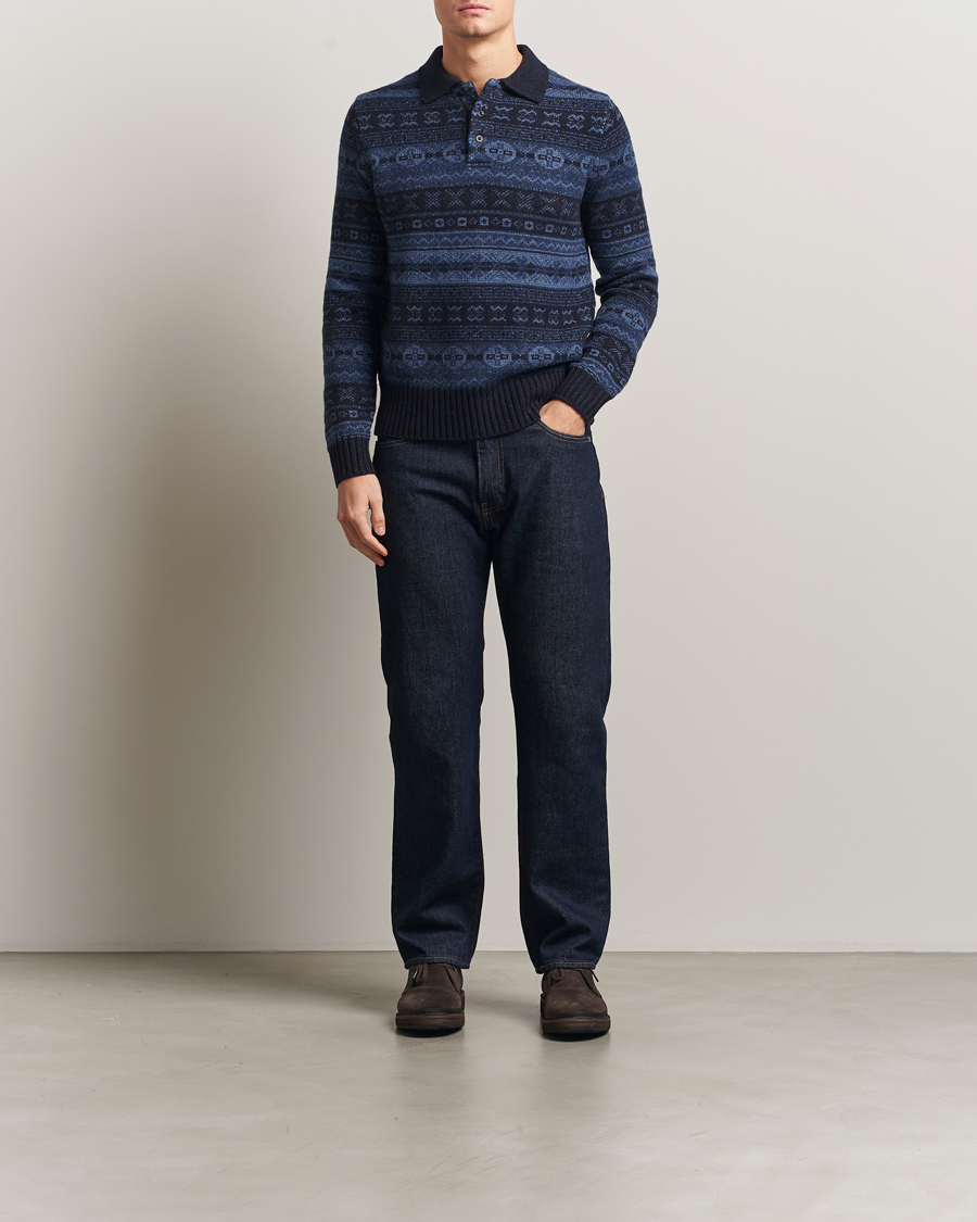 Herren | Pullover | Polo Ralph Lauren | Wool/Linen Blend Long Sleeve Sweater Navy Multi