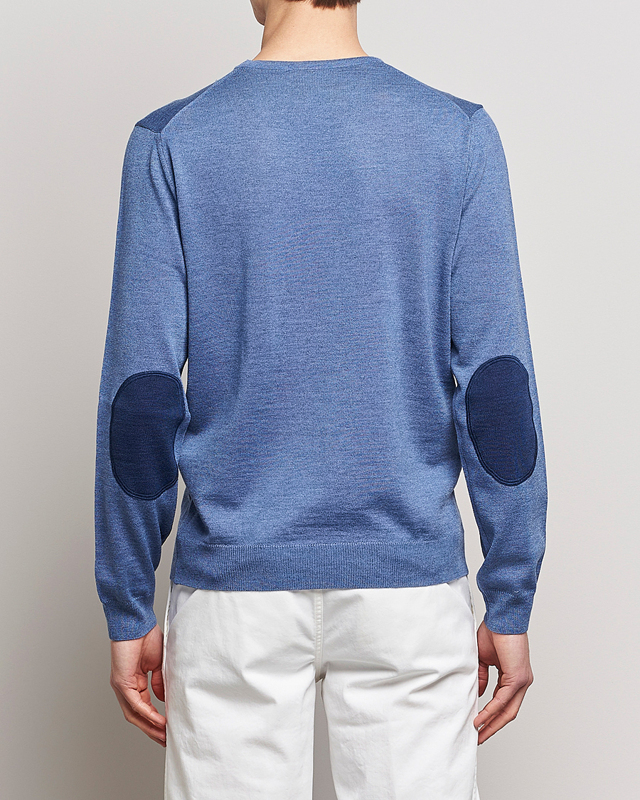 Herren | Pullover | Stenströms | Merino Patch Crew Neck Blue/Blue
