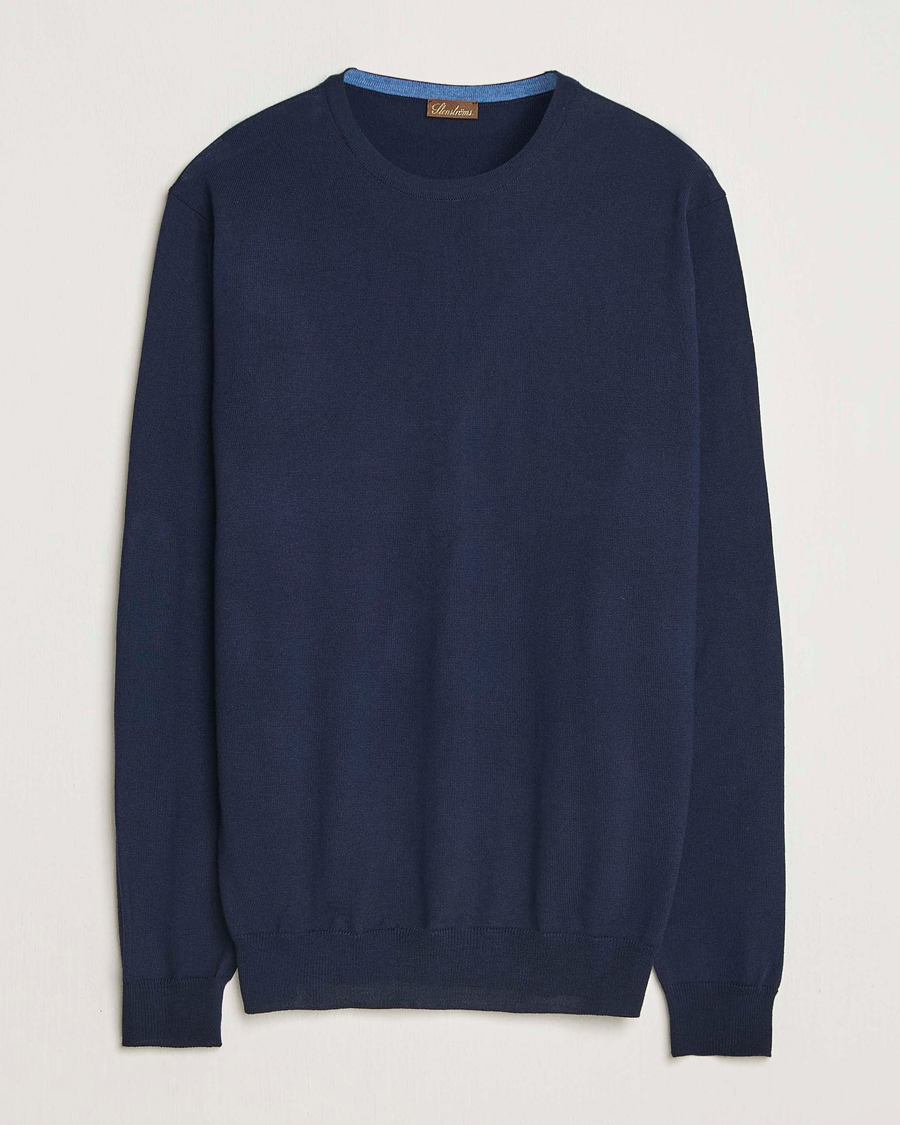 Herren | Pullover | Stenströms | Merino Patch Crew Neck Navy/Blue
