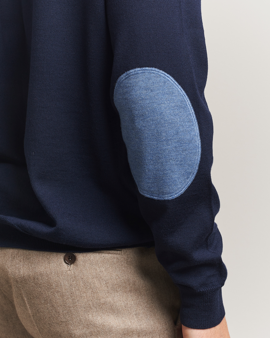 Herren | Pullover | Stenströms | Merino Patch Crew Neck Navy/Blue