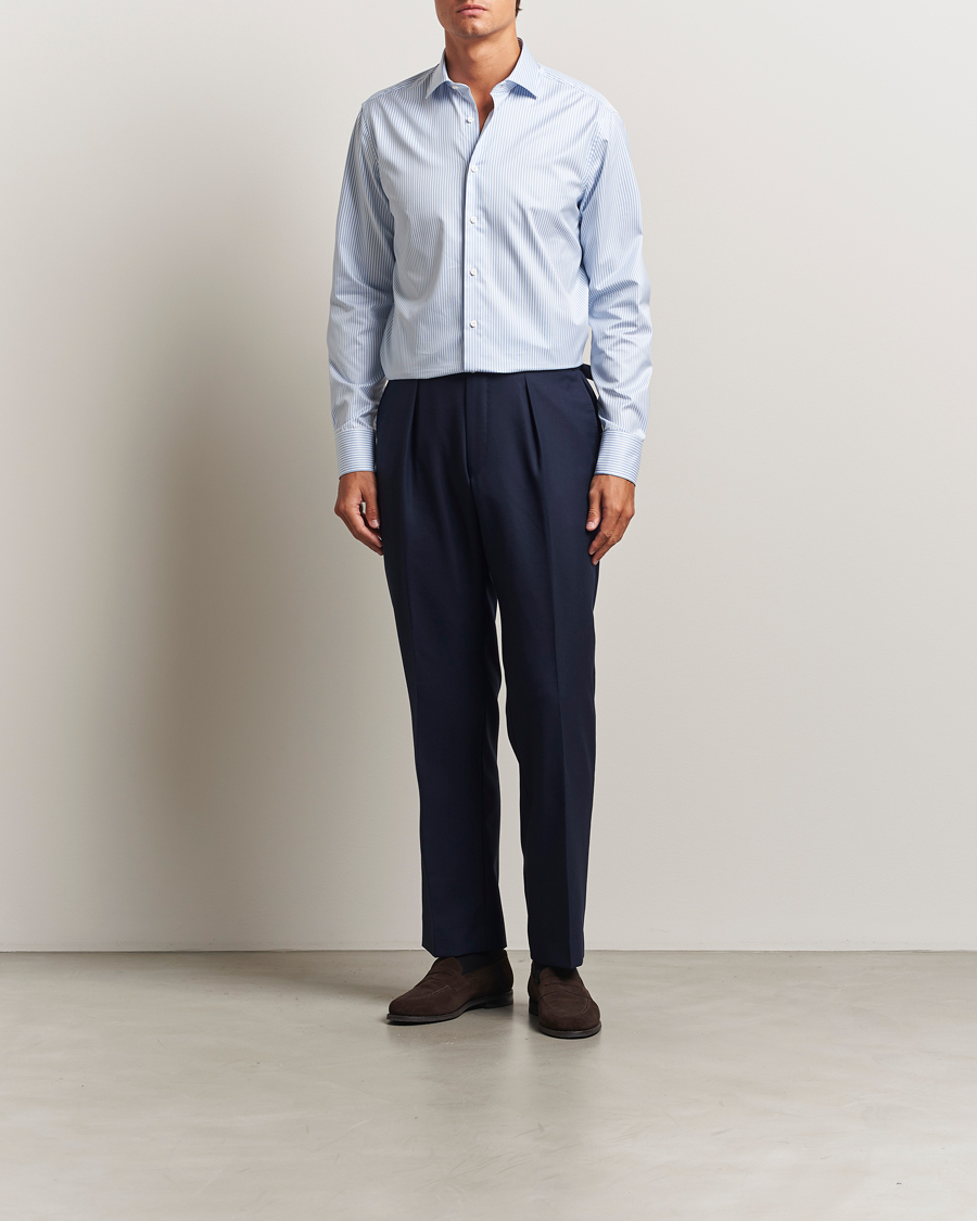 Herren | Hemden | Stenströms | Regular Fit Striped Cut Away Shirt Blue/White
