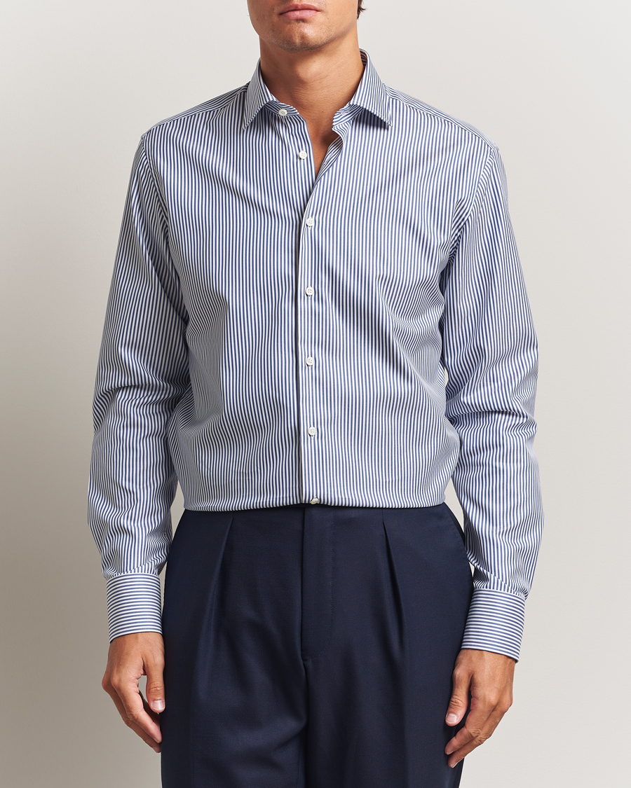 Herren | Hemden | Stenströms | Regular Fit Striped Cut Away Shirt White/Blue