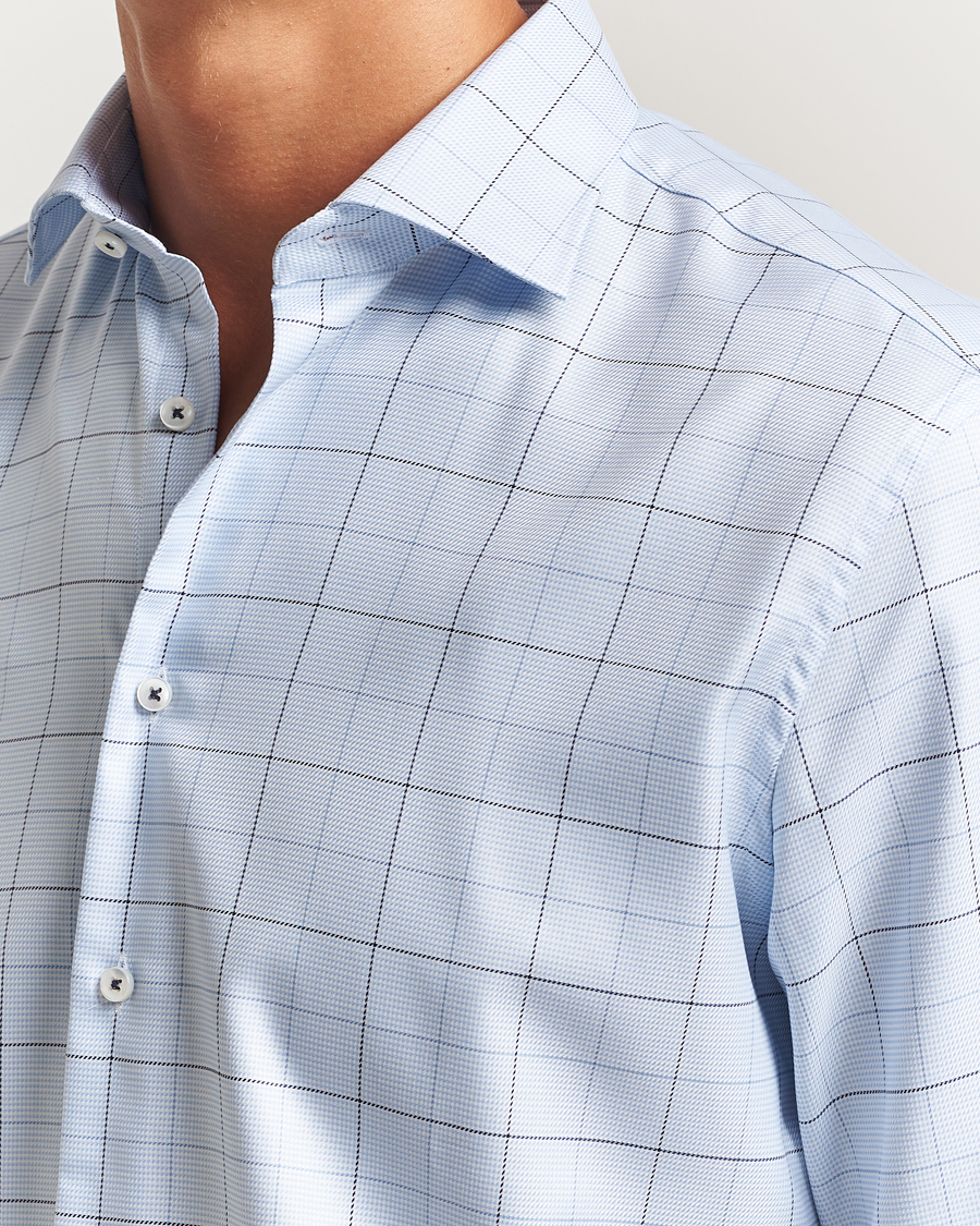 Herren | Hemden | Stenströms | Regular Fit Cut Away Windowpane Shirt Blue